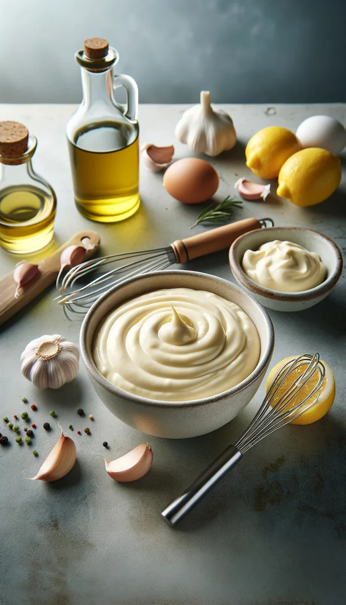 Hausgemachtes Aioli mit Knoblauch, Zitrone und Olivenöl