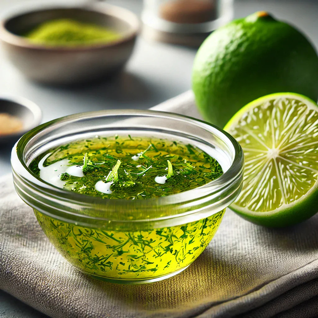 Lime vinaigrette with oil, lime juice, pepper and salt