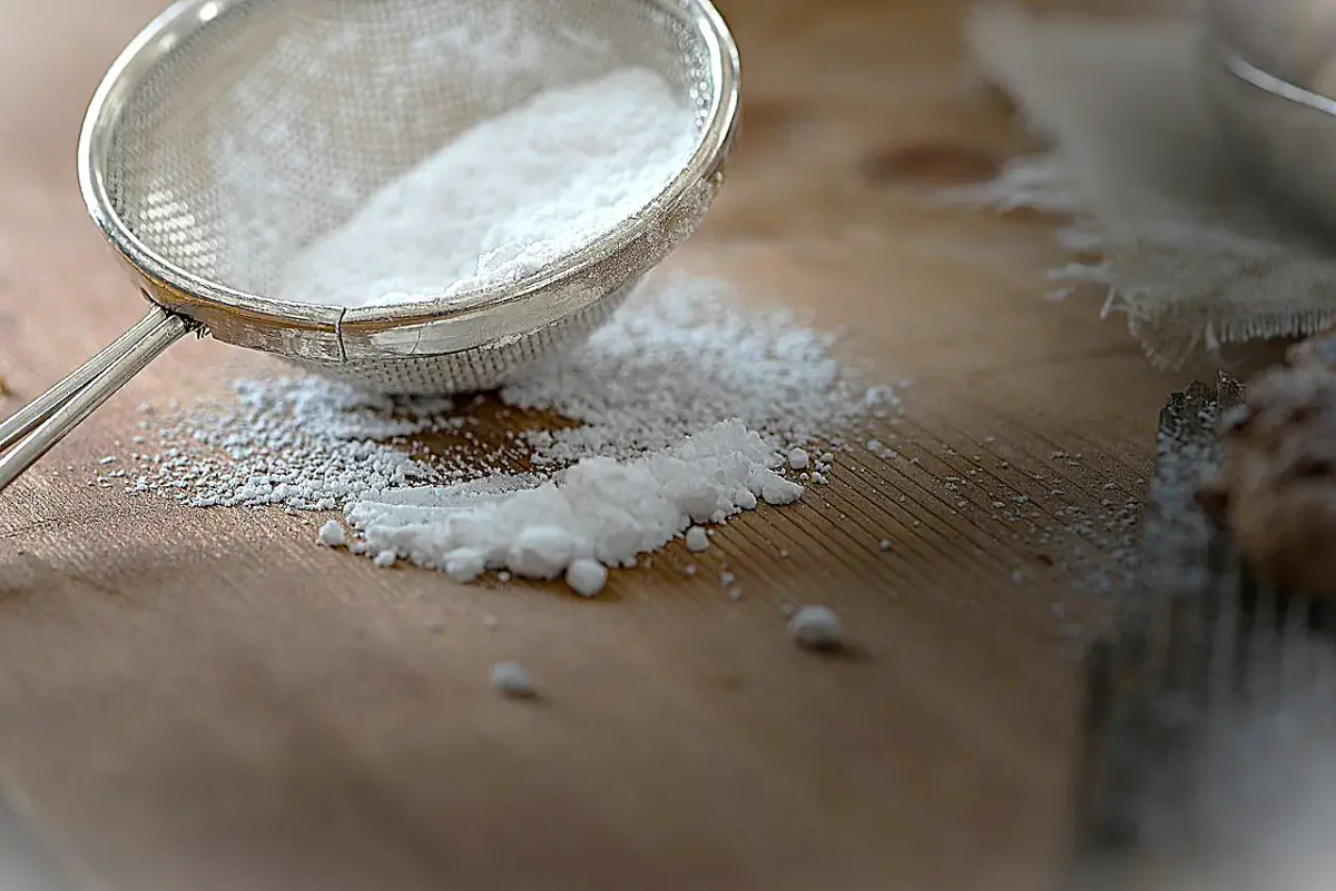 Selbst gemachter Dekorschnee aus Puderzucker und Speisestärke