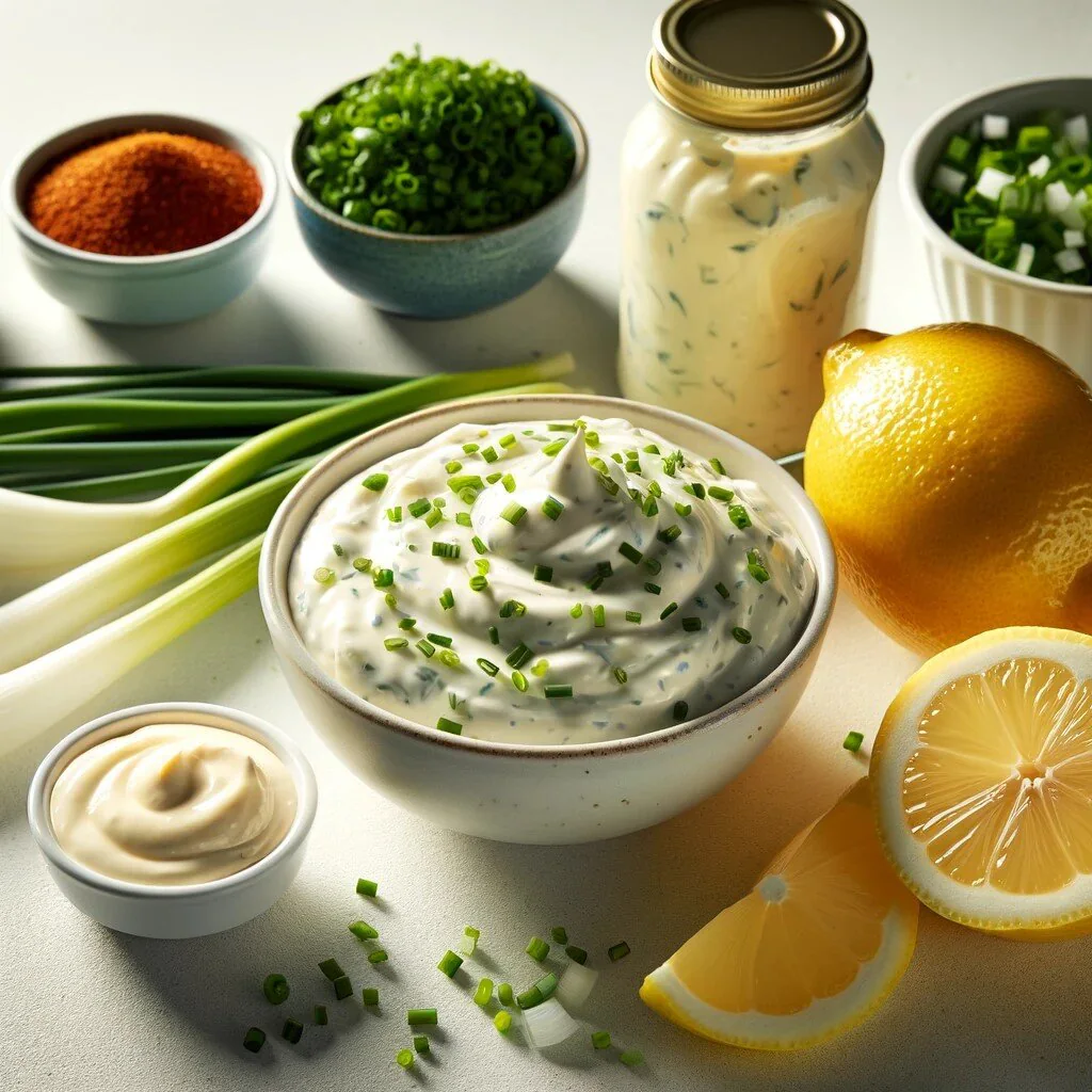 Homemade tartare sauce with chopped chives