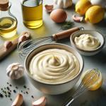 Aioli met look, olijfolie, ei, citroensap, peper en zout