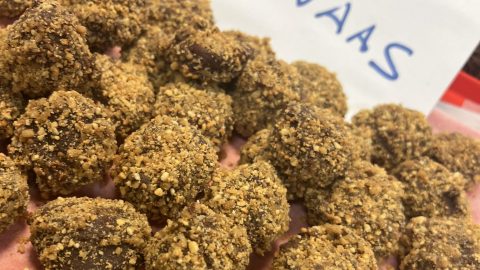 Vegan truffels met ganache van bloedsinaas en gemalen bresilienne
