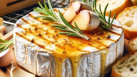 Camembert met look - rozemarijn - honing op de BBQ