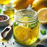 Citroenvinaigrette met olie en limoensap peper en zout
