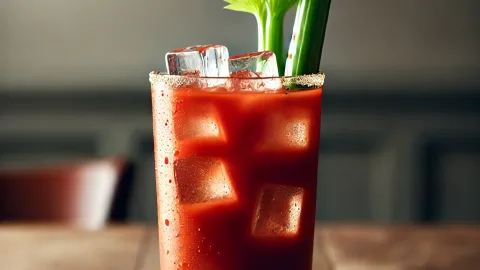 Bloody mary met vodka, tomatensap, worchesterdsaus, tabasco afgewerkt met selder