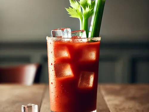 Bloody mary met vodka, tomatensap, worchesterdsaus, tabasco afgewerkt met selder