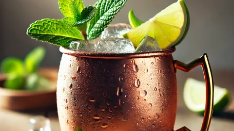 Moscow mule cocktail in een koperen mug