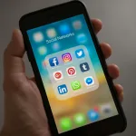 Person Holding Iphone Showing Social Networks Folder